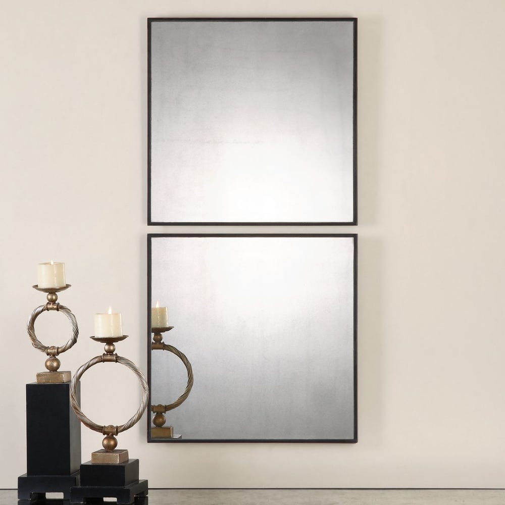 Uttermost Matty Aged Black Framed Square Mirrors ~ Set Of 2 - Image 1