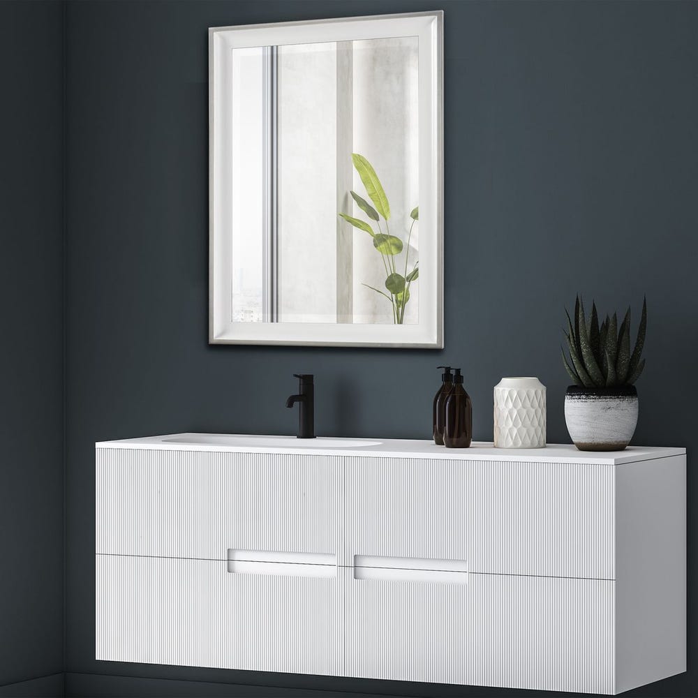 Uttermost Lahvahn Gloss White With Silver Leaf Mirror - Image 1