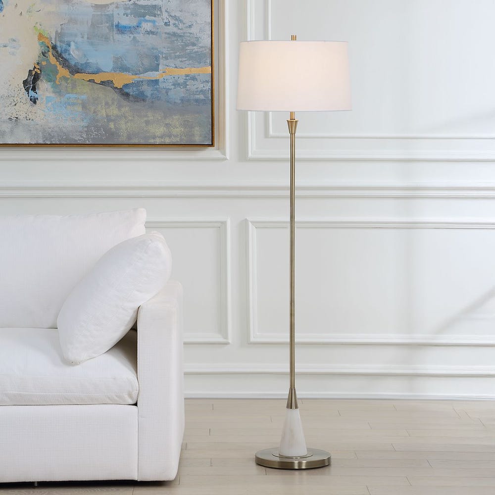 Casa Bella Living White Marble Base With Brass Finish Floor Lamp