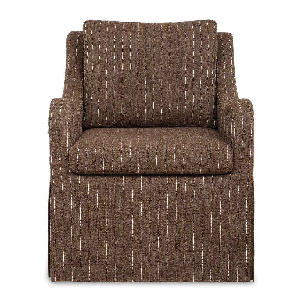 Uttermost Luisa Teak Brown With Linen Pinstripe Swivel Chair - Image 3