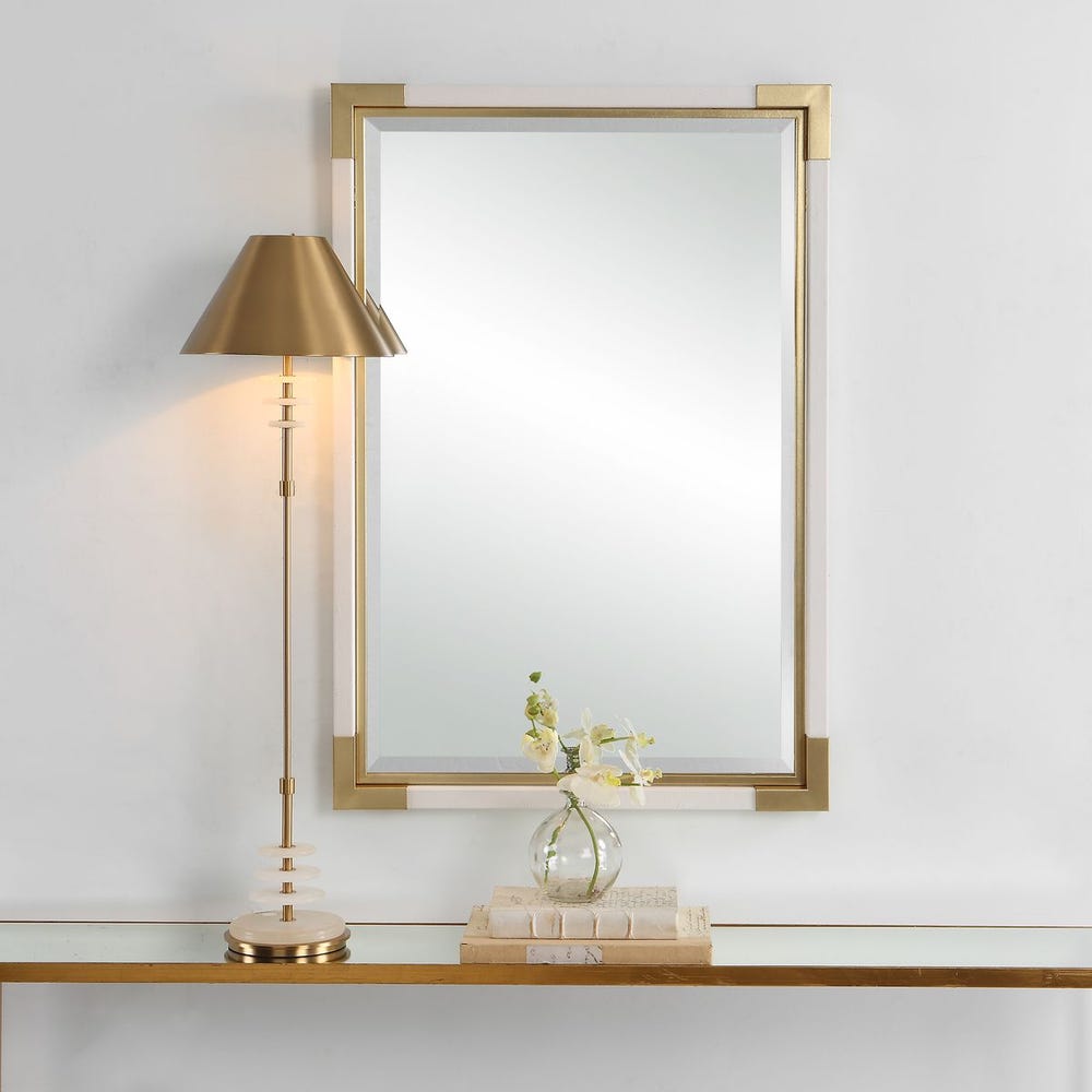 Uttermost Malik Gold Leaf Corners And White Shagreen Mirror - Image 1