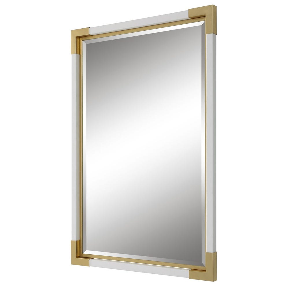 Uttermost Malik Gold Leaf Corners And White Shagreen Mirror - Image 3