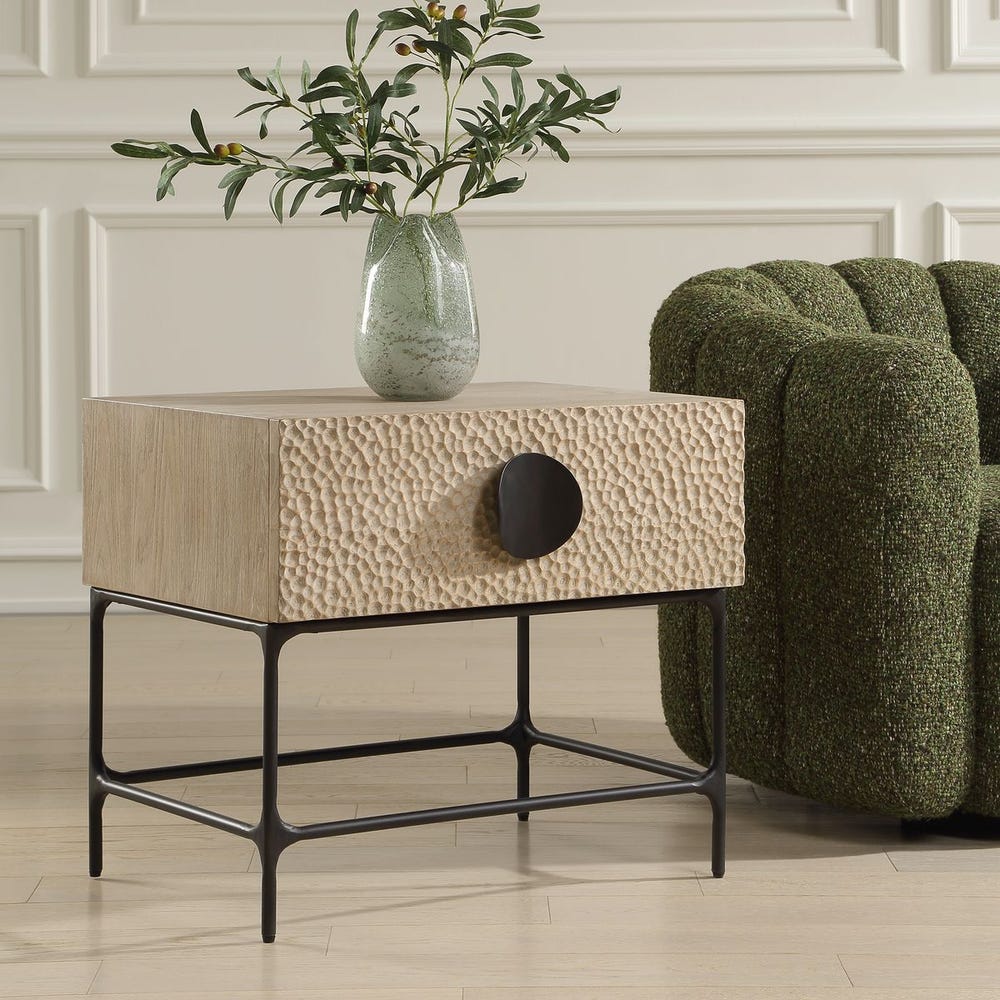 Uttermost Lunar Natural Oak And Solid Black Iron Side Table
