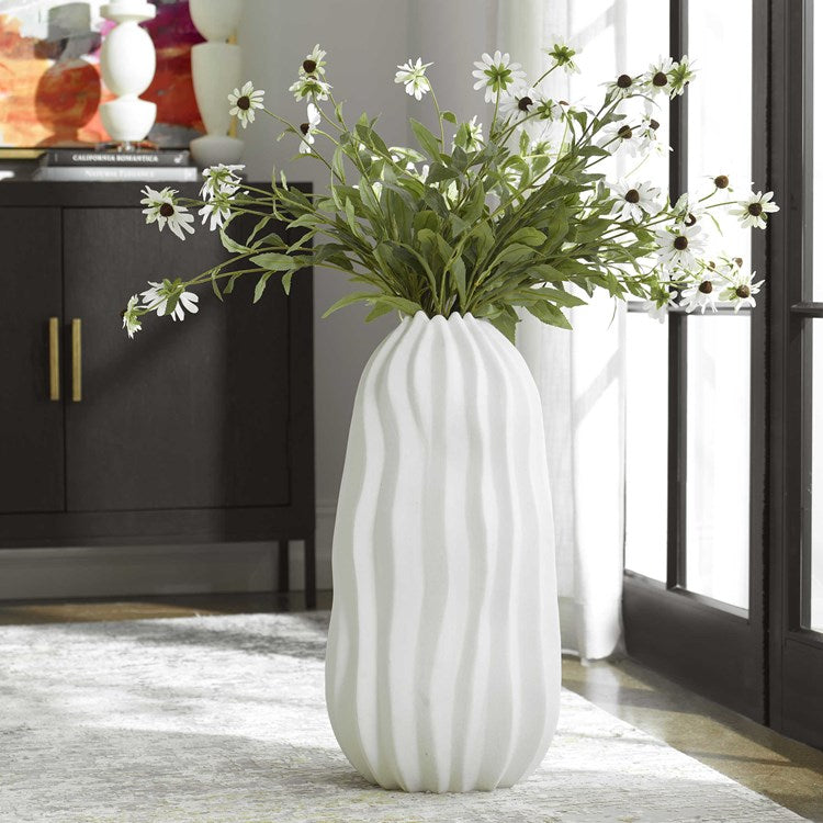 Uttermost Merrit Matte White Textured Ceramic Floor Vase - Image 1