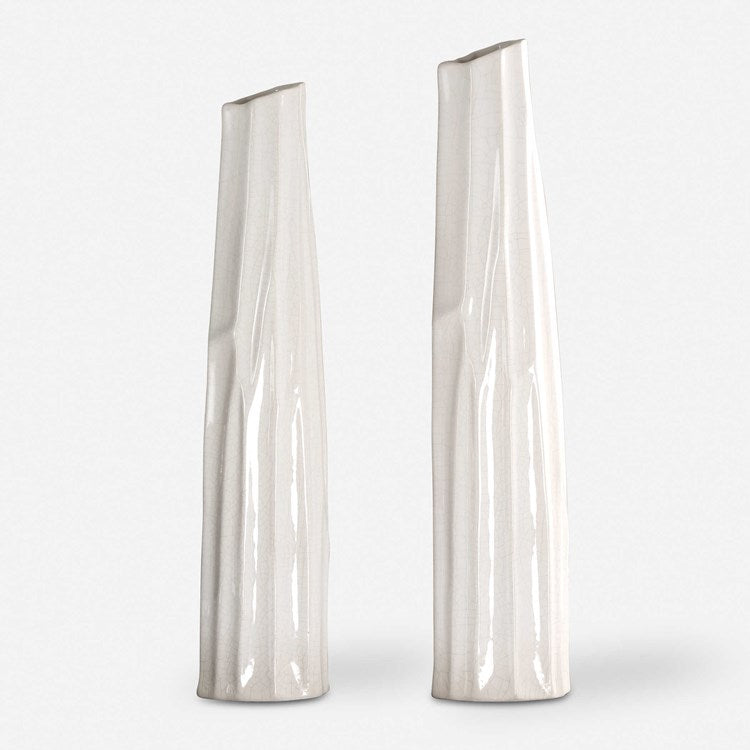 Uttermost Kenley Crackled White Textured Ceramic Set of 2 Vases - Image 2