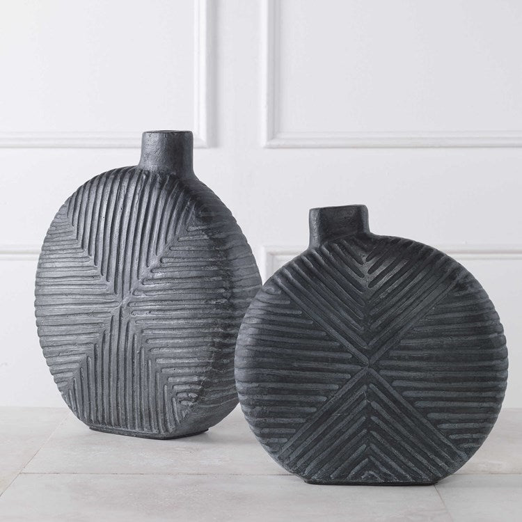 Uttermost Viewpoint Aged Black Contemporary Set of 2 Vases - Image 3