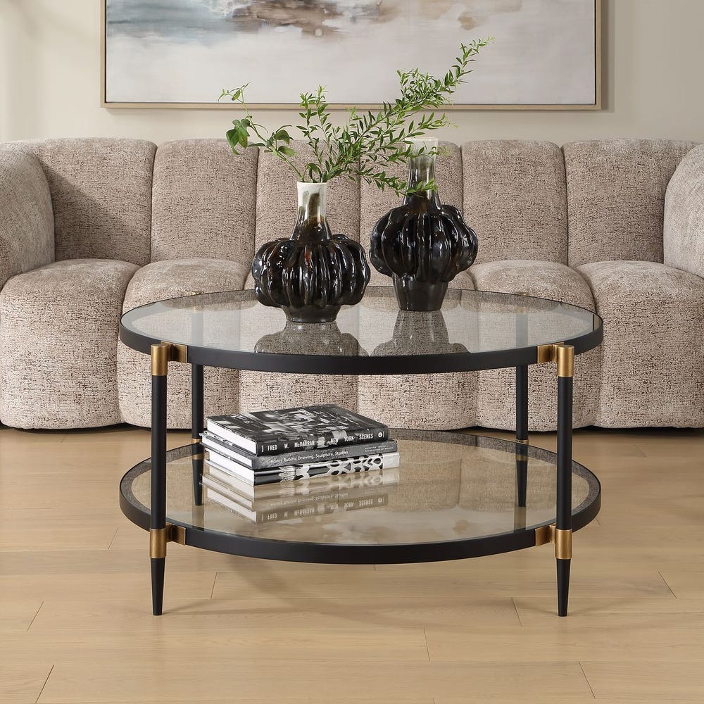 Uttermost Chadid Sleek Black Iron And Gold Accents Coffee Table - Image 1