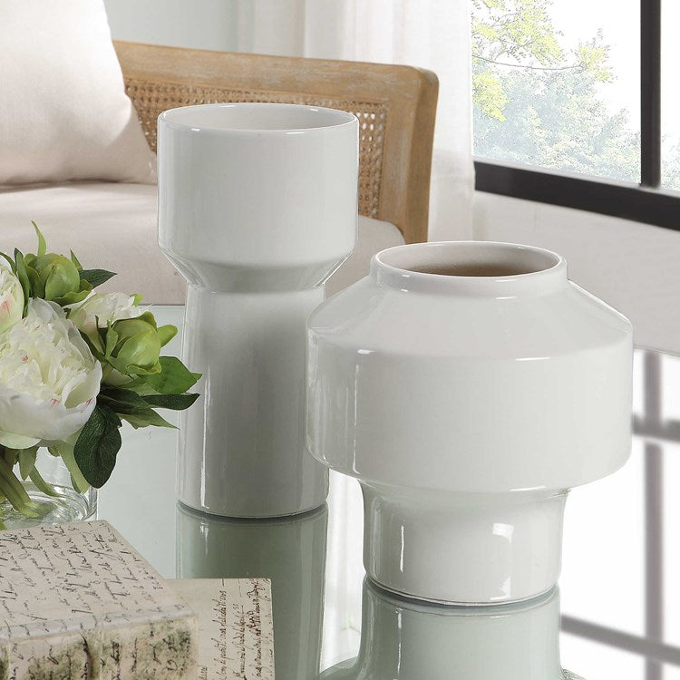 Uttermost Illumina Gloss White Glazed Ceramic Set of 2 Vases - Image 1