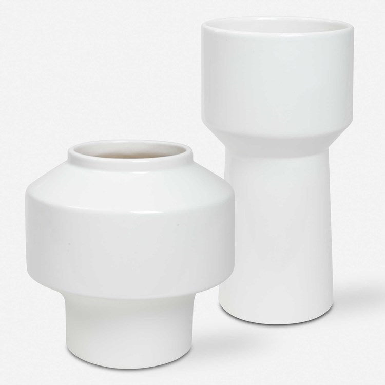 Uttermost Illumina Gloss White Glazed Ceramic Set of 2 Vases - Image 2