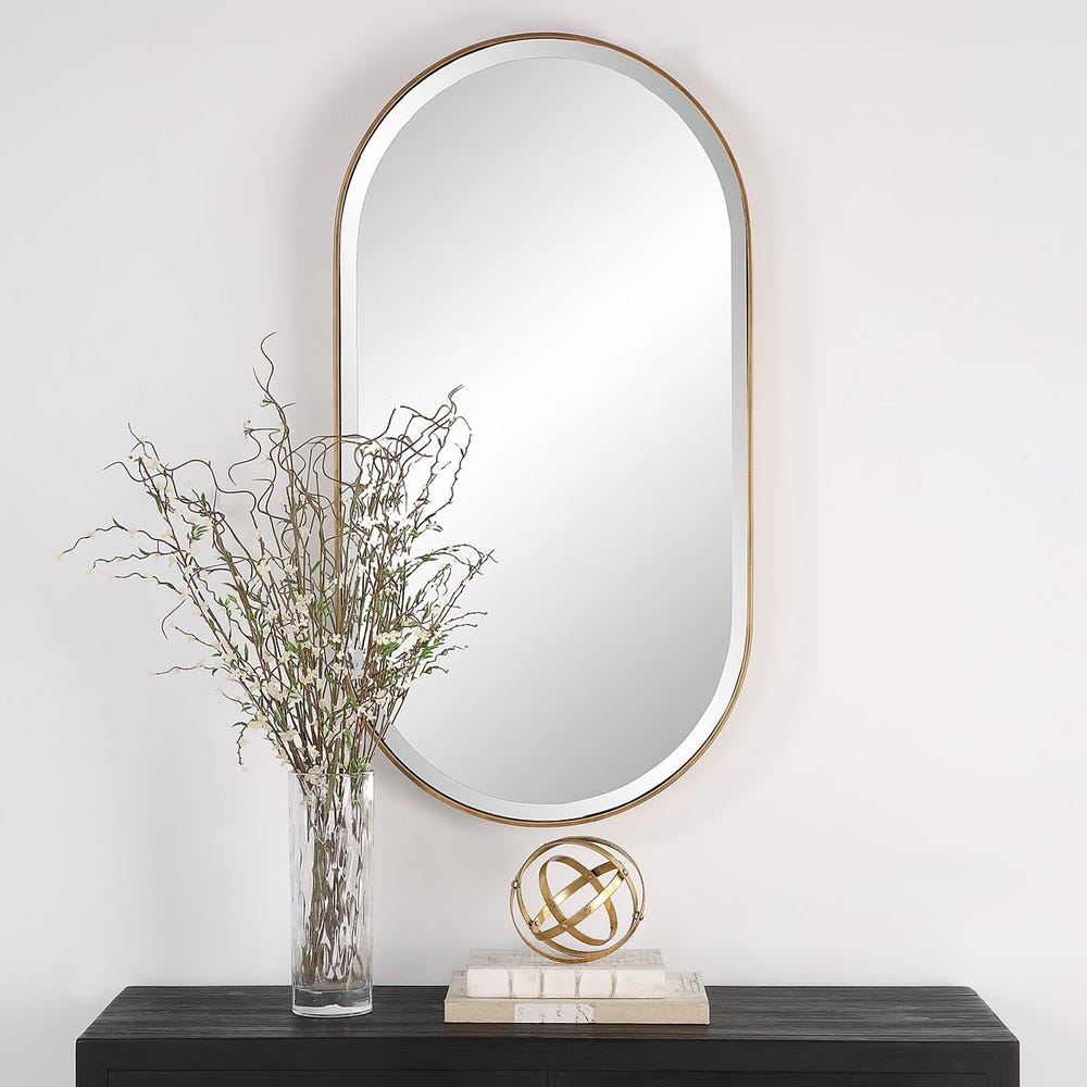 Uttermost Lago Iron Antique Golden Bronze Oval Mirror - Image 1