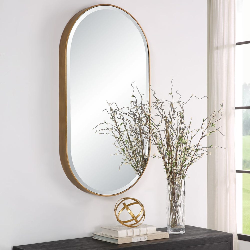 Uttermost Lago Iron Antique Golden Bronze Oval Mirror - Image 2