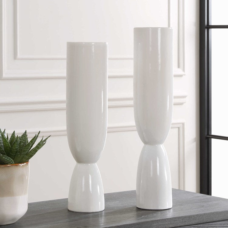 Uttermost Kimist White Glazed Ceramic Set of 2 Vases - Image 1
