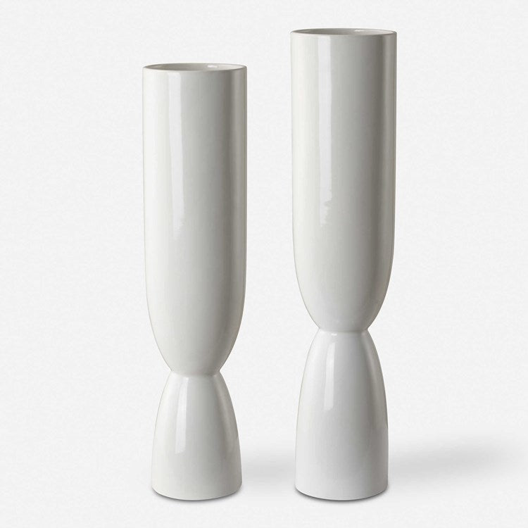 Uttermost Kimist White Glazed Ceramic Set of 2 Vases - Image 2