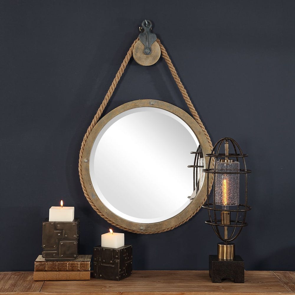 Uttermost Melton Rustic Aged Wood Round Mirror - Image 1