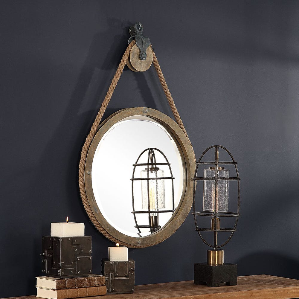 Uttermost Melton Rustic Aged Wood Round Mirror - Image 2