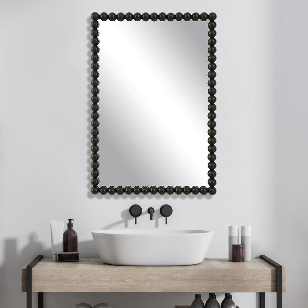 Uttermost Serna Beaded Satin Black Vanity Mirror - Image 1