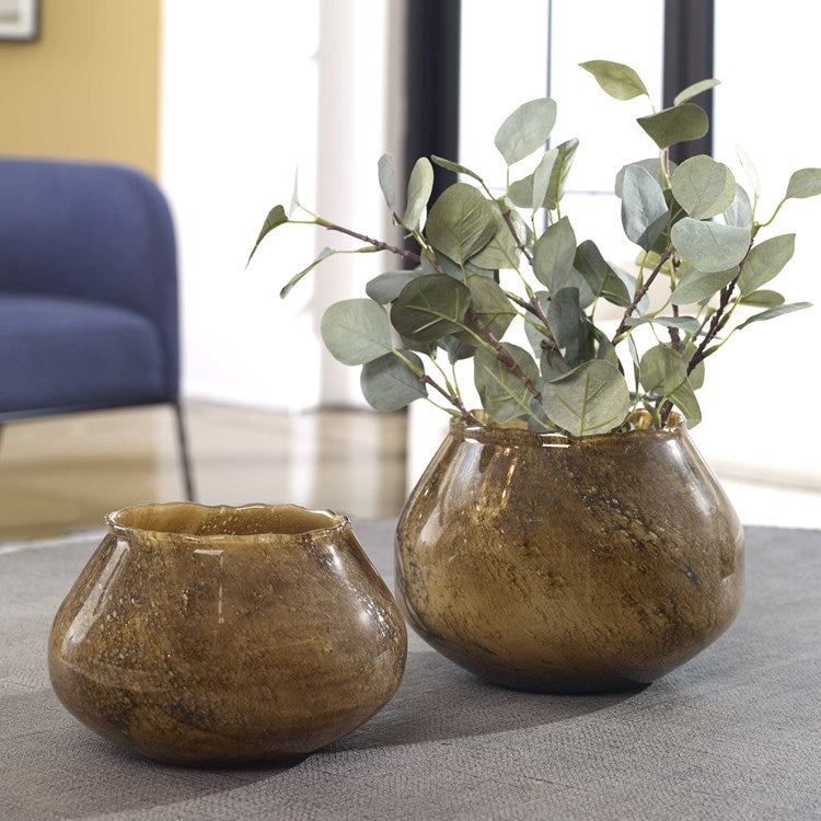 Uttermost Tortoise Bubbled Glass Set of 2 Vases - Image 2