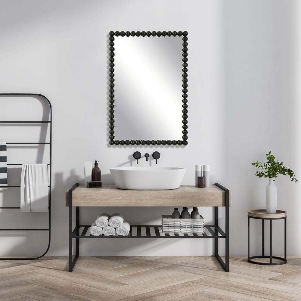 Uttermost Serna Beaded Satin Black Vanity Mirror - Image 2