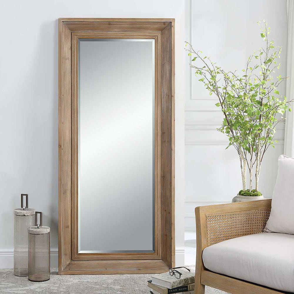 Uttermost Missoula Solid Light Gray Wash Wood Mirror - Image 1