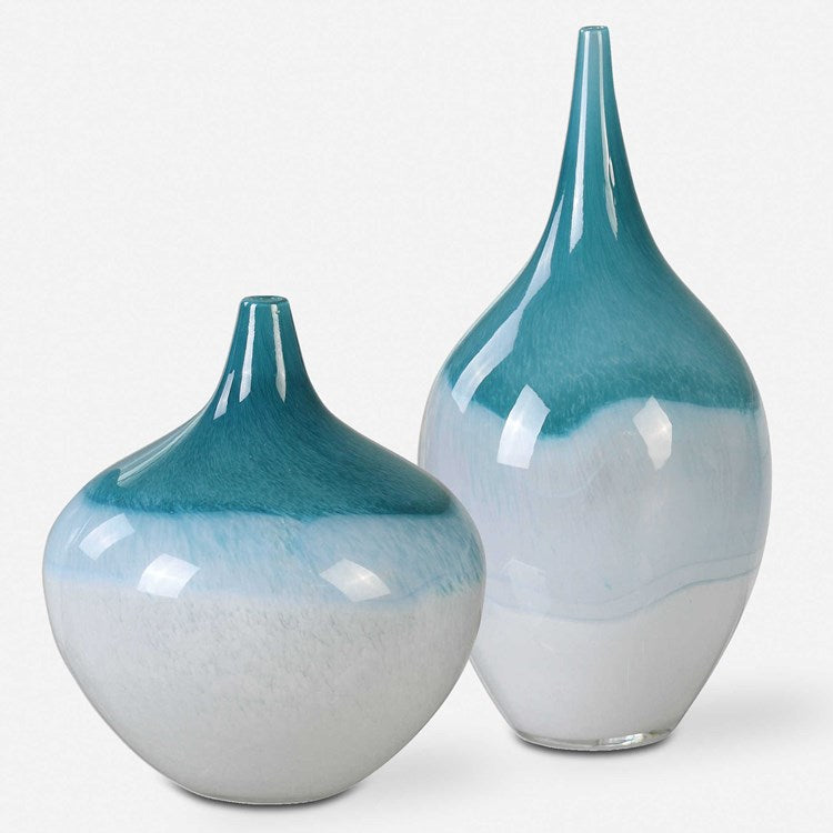 Uttermost Carla Teal Green and White Glass Set of 2 Vases - Image 2