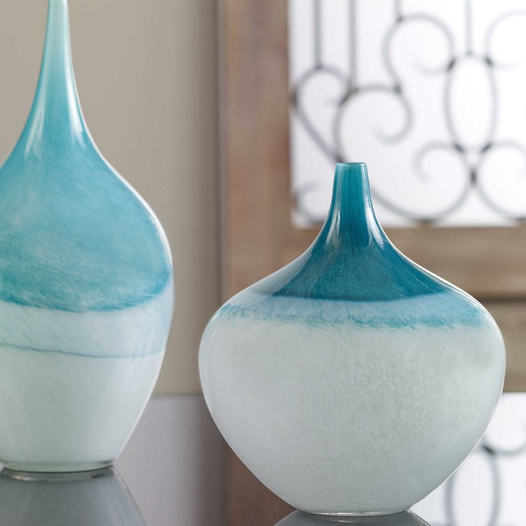 Uttermost Carla Teal Green and White Glass Set of 2 Vases - Image 3