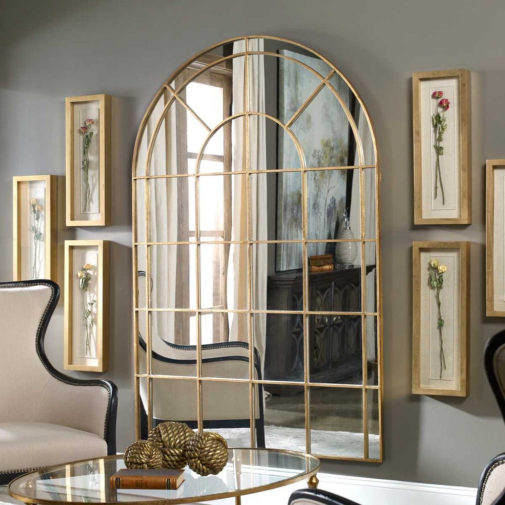 Uttermost Grantola Warm Antique Gold Leaf Arch Mirror - Image 1