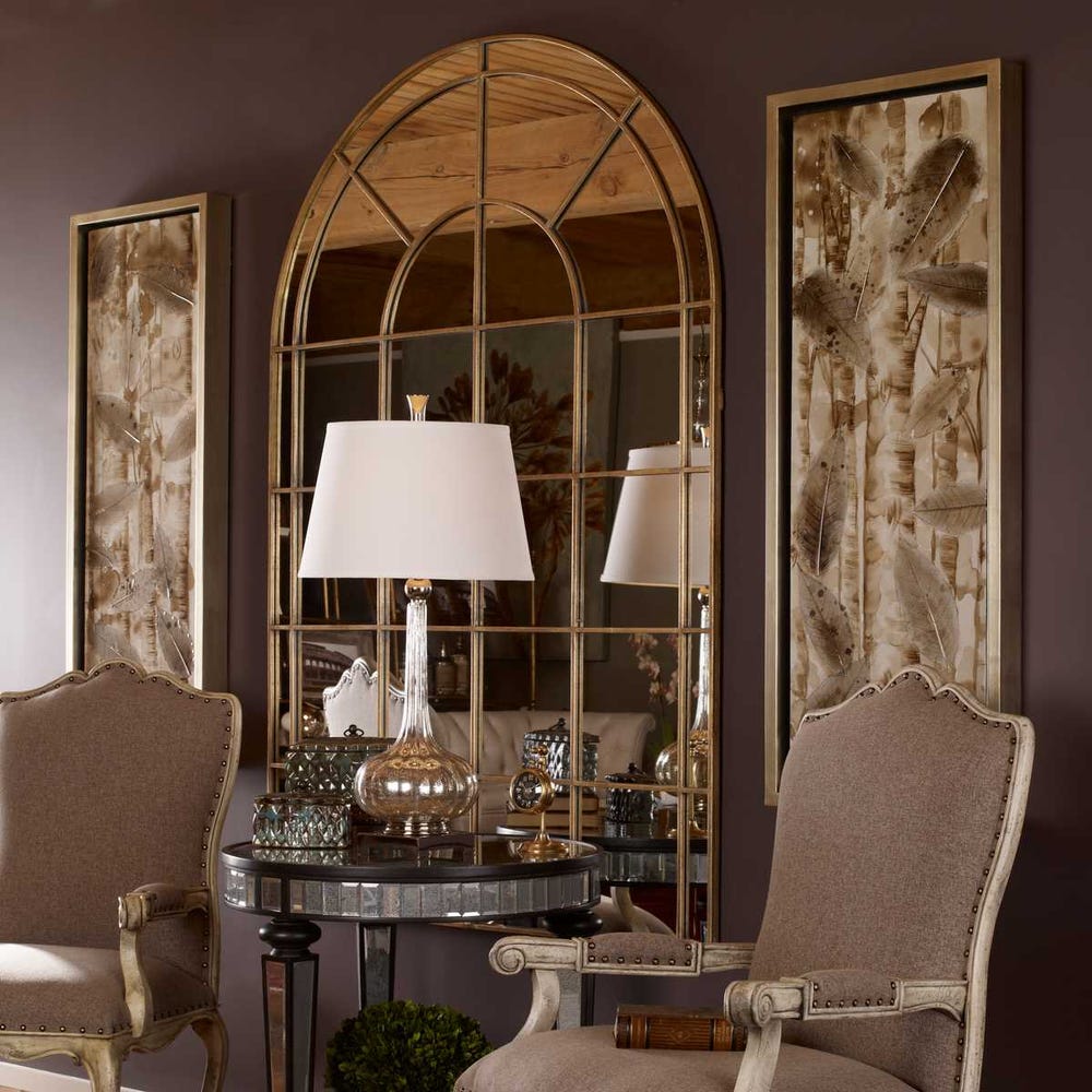 Uttermost Grantola Warm Antique Gold Leaf Arch Mirror - Image 2