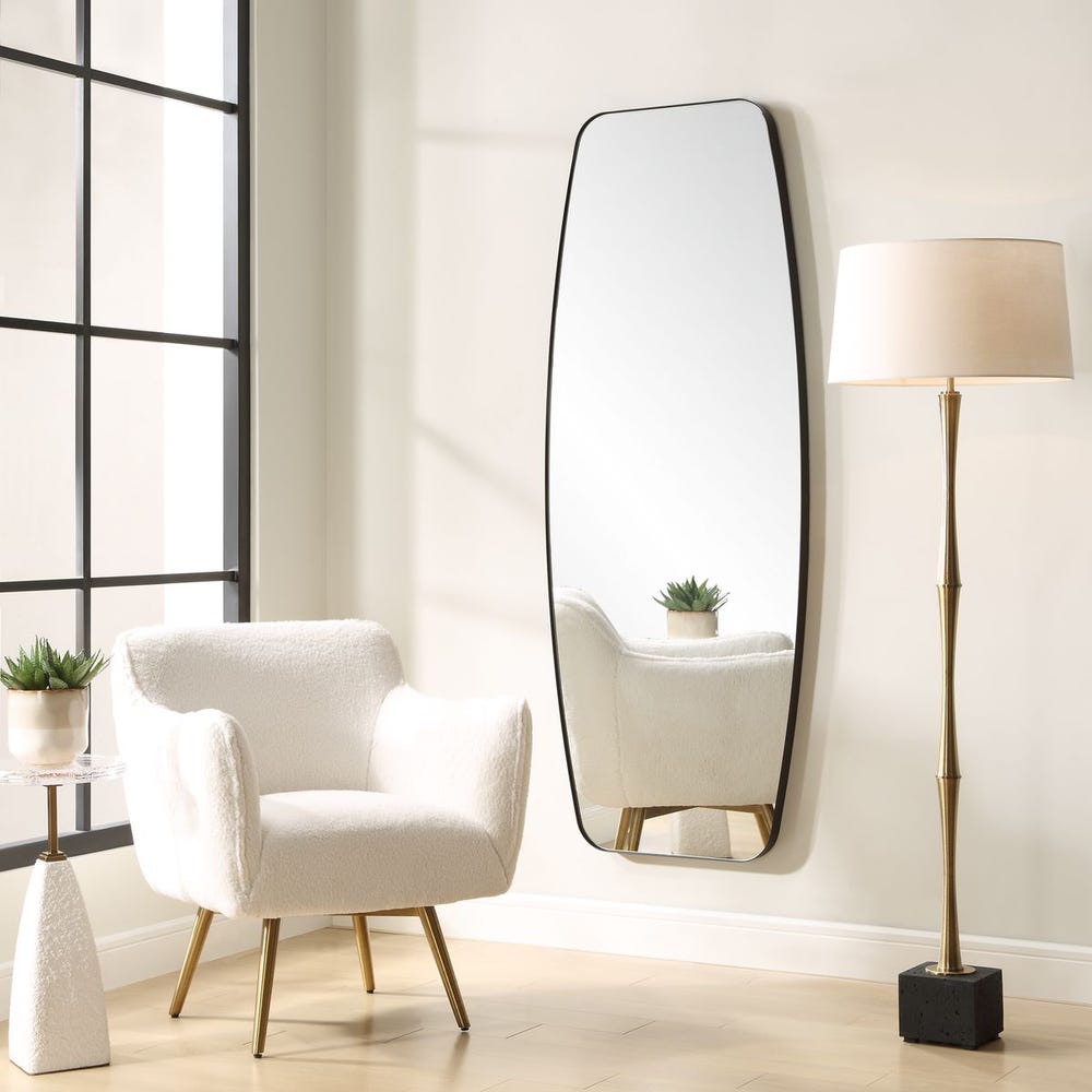 Uttermost Caspian Sleek Satin Black Curved Mirror - Image 1
