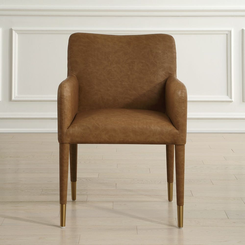 Uttermost Conifer Camel Faux Leather Modern Dining ArmChair - Image 1