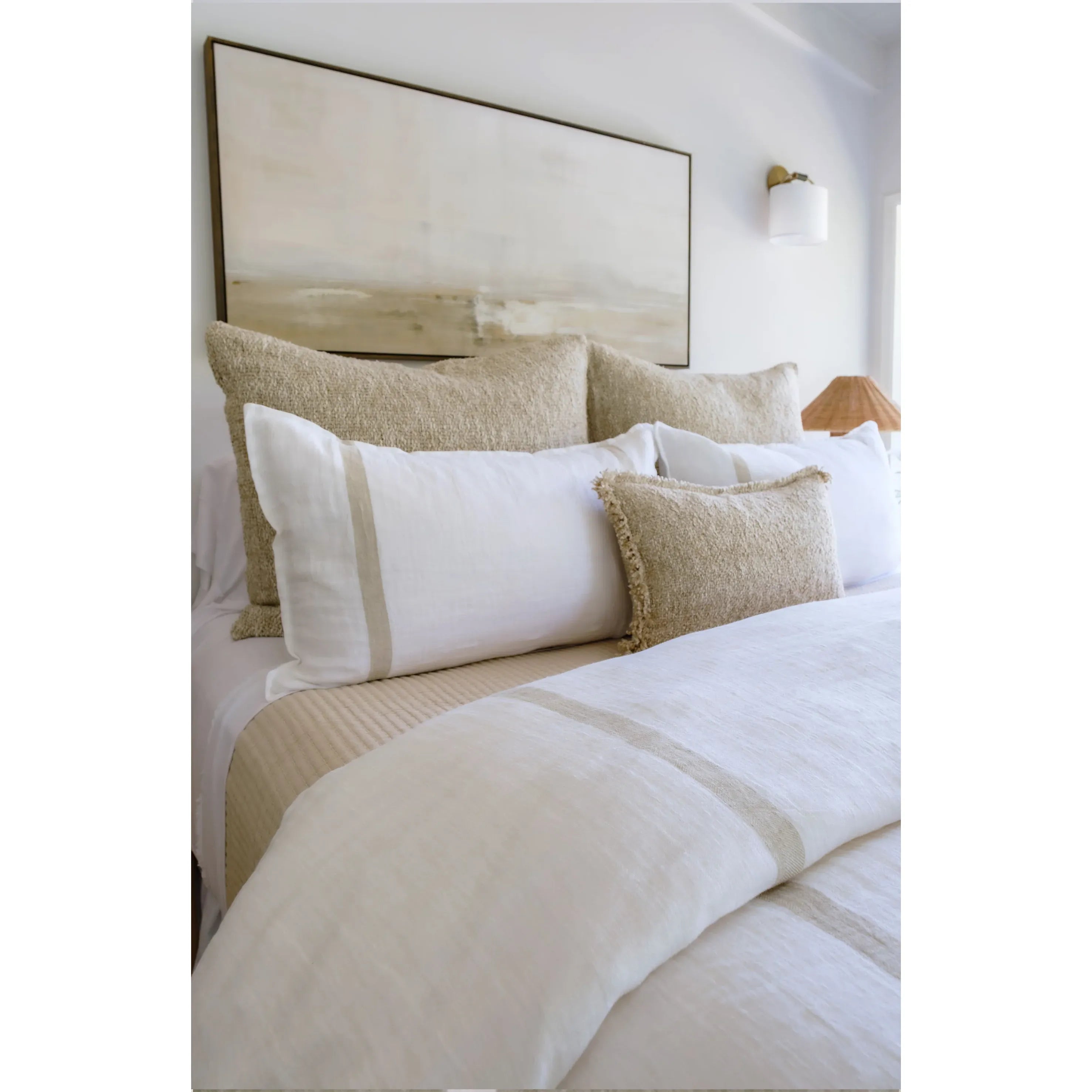 Pom Pom at Home Rory White and Flax Big Pillow with Insert ~ 28 x 36 - Image 3