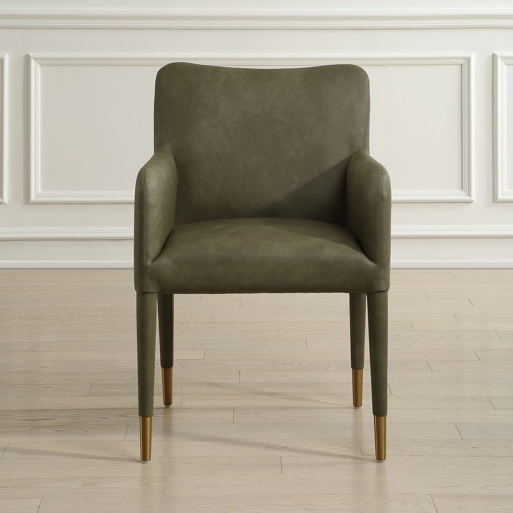 Uttermost Conifer Pine Green Distressed Faux Leather Modern Dining ArmChair - Image 1