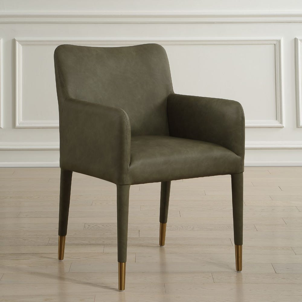 Uttermost Conifer Pine Green Distressed Faux Leather Modern Dining ArmChair - Image 2