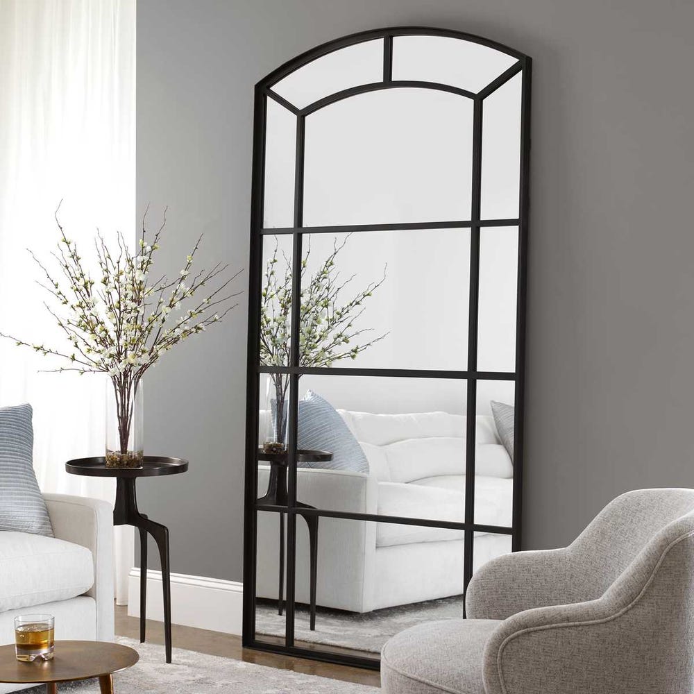 Uttermost Camber Rich Satin Black Arch Mirror - Image 1
