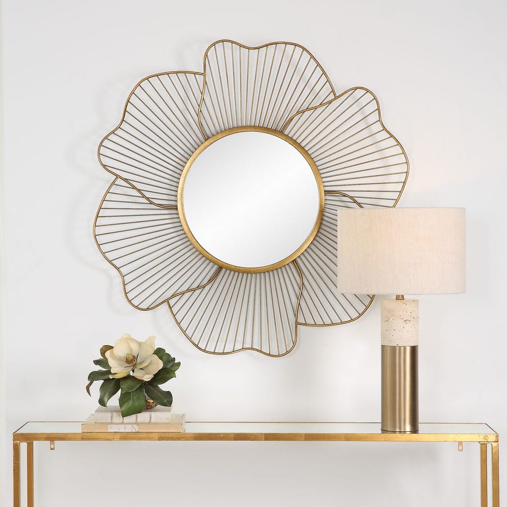 Uttermost Blossom Antiqued Gold Leaf Mirror - Image 1