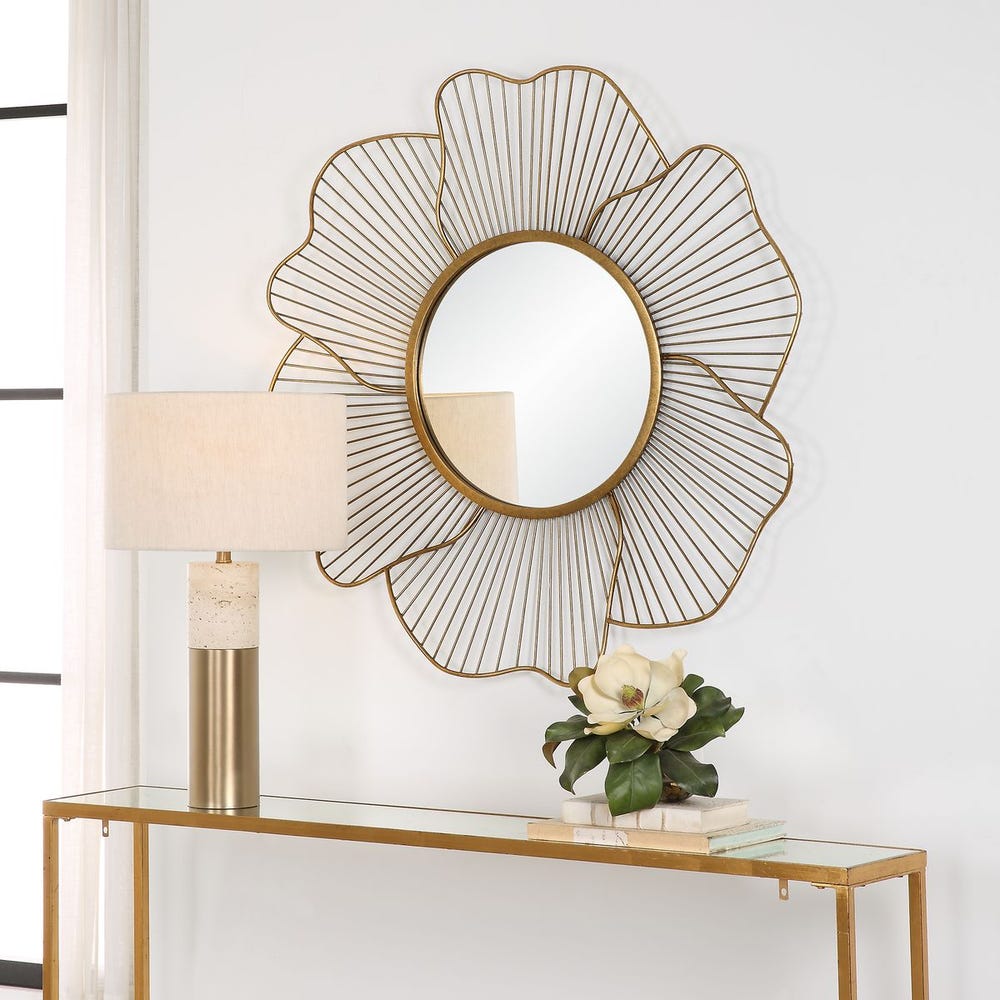 Uttermost Blossom Antiqued Gold Leaf Mirror - Image 2