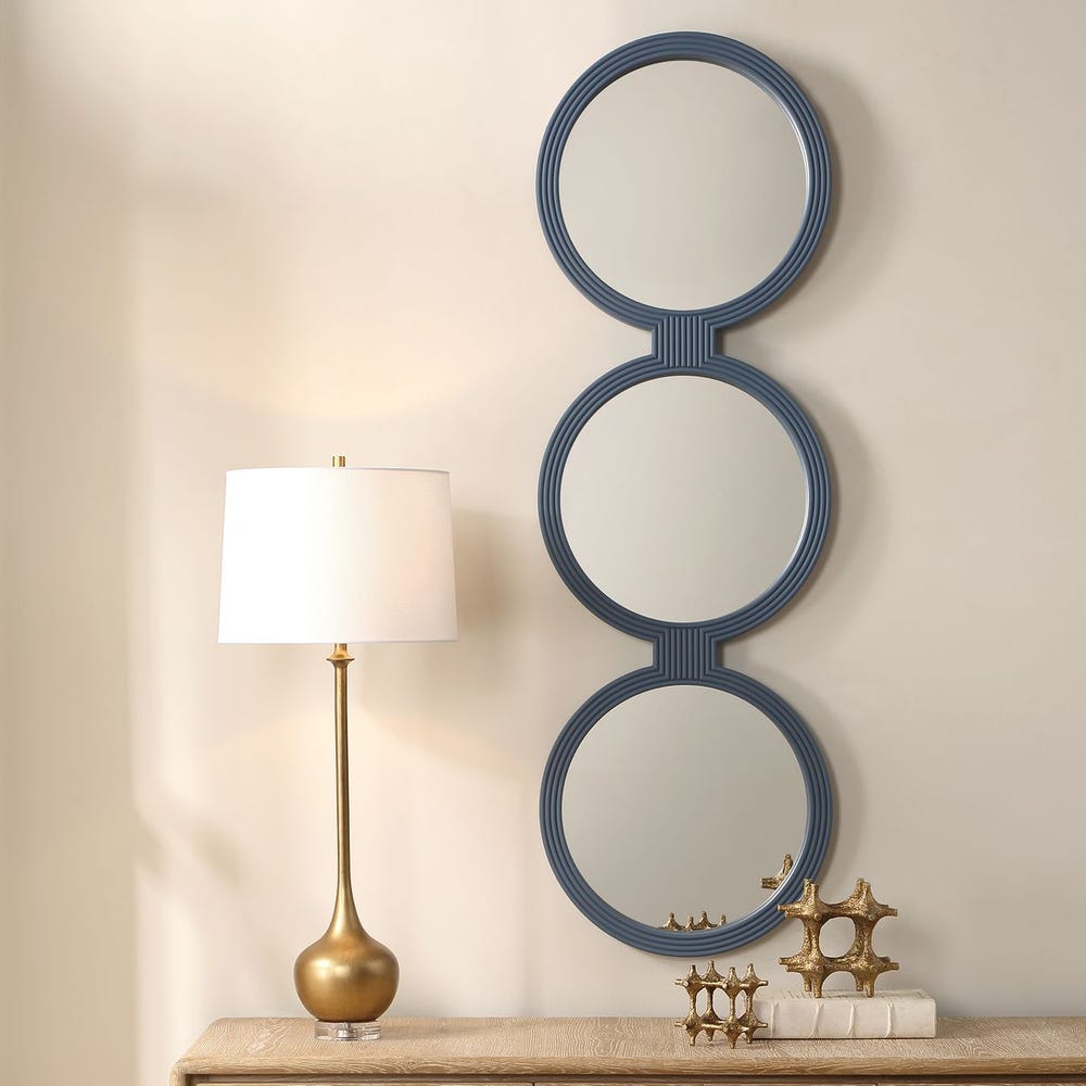 Uttermost Going In Circles Ribbed Blue-Gray Finish Mirror - Image 1