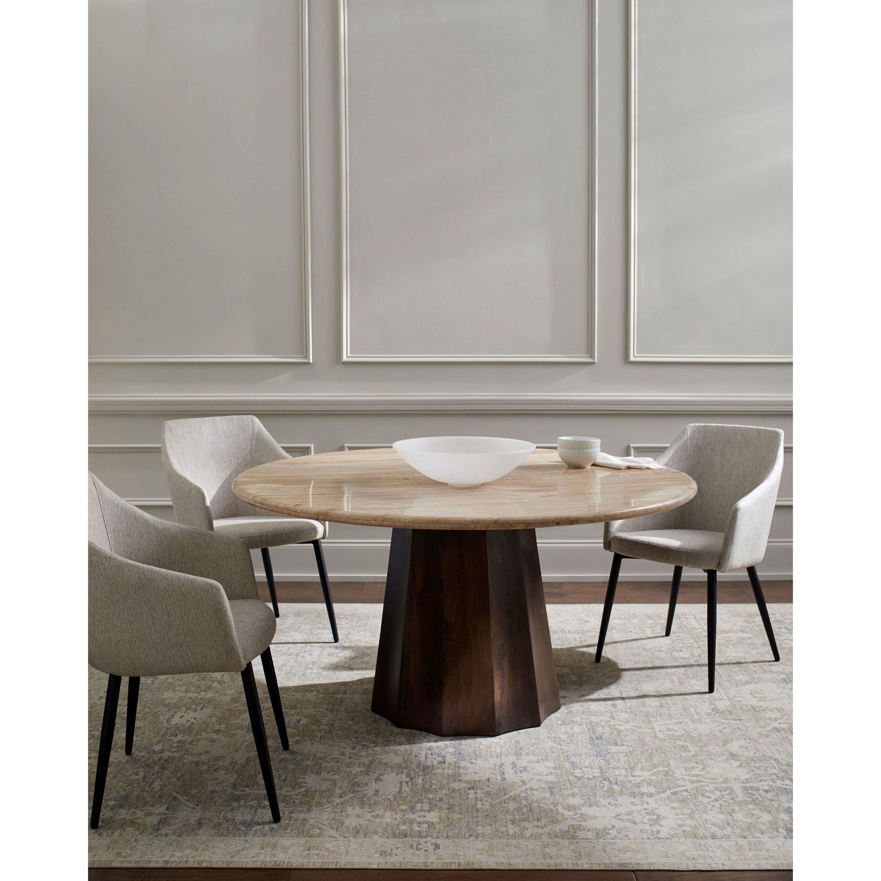 Surya Linus Modern Organic Marble Top With Dark Mango Wood 60” Round Dining Table - Image 1
