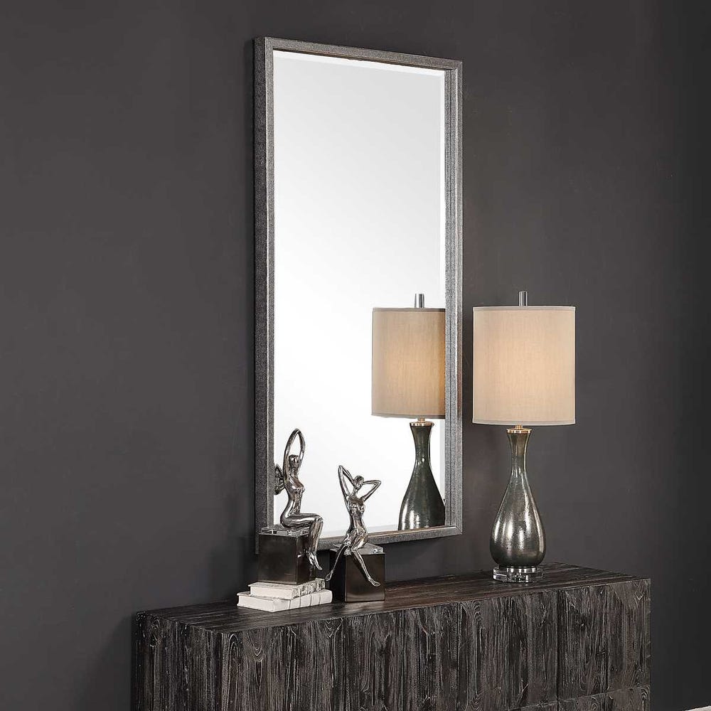 Uttermost Gabelle Hammer Textured Antique Metallic Silver Mirror - Image 2