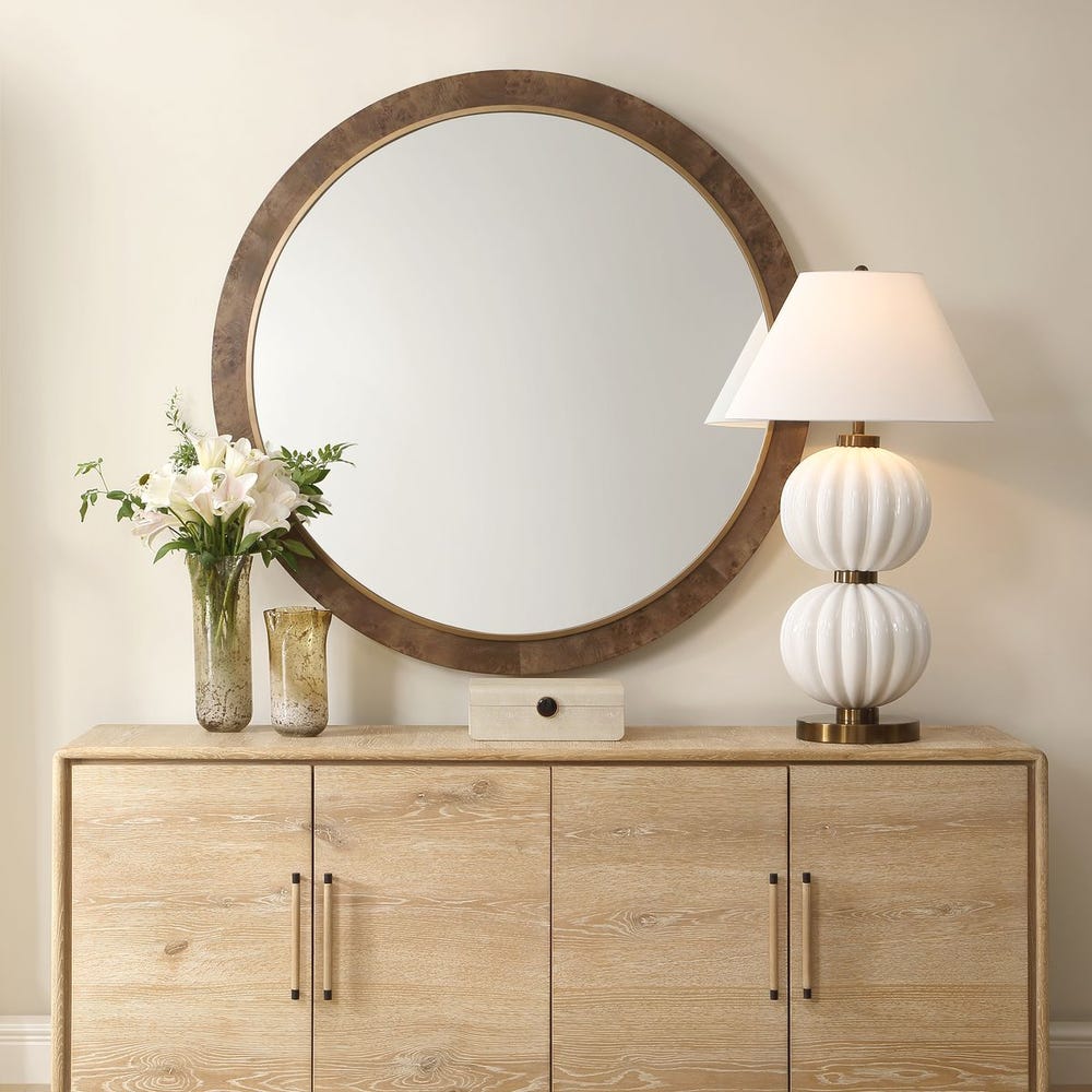 Uttermost Cleveland Antique Gold And Natural Grain Round Mirror - Image 1