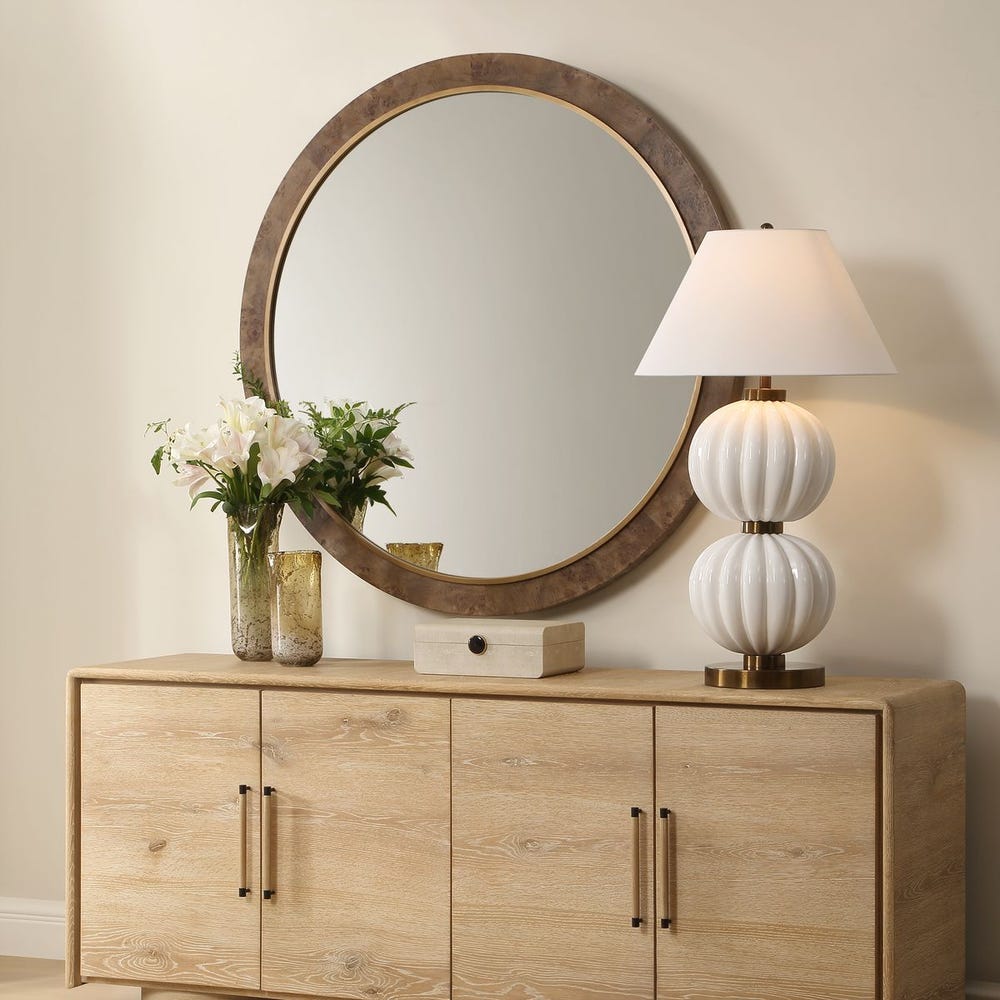 Uttermost Cleveland Antique Gold And Natural Grain Round Mirror - Image 2