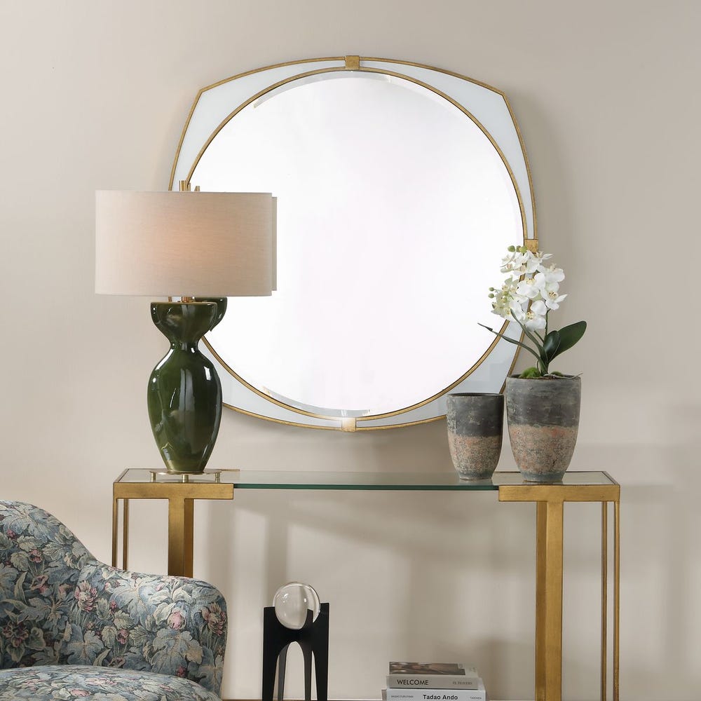 Uttermost Estella Warm Antique Gold Round Mirror