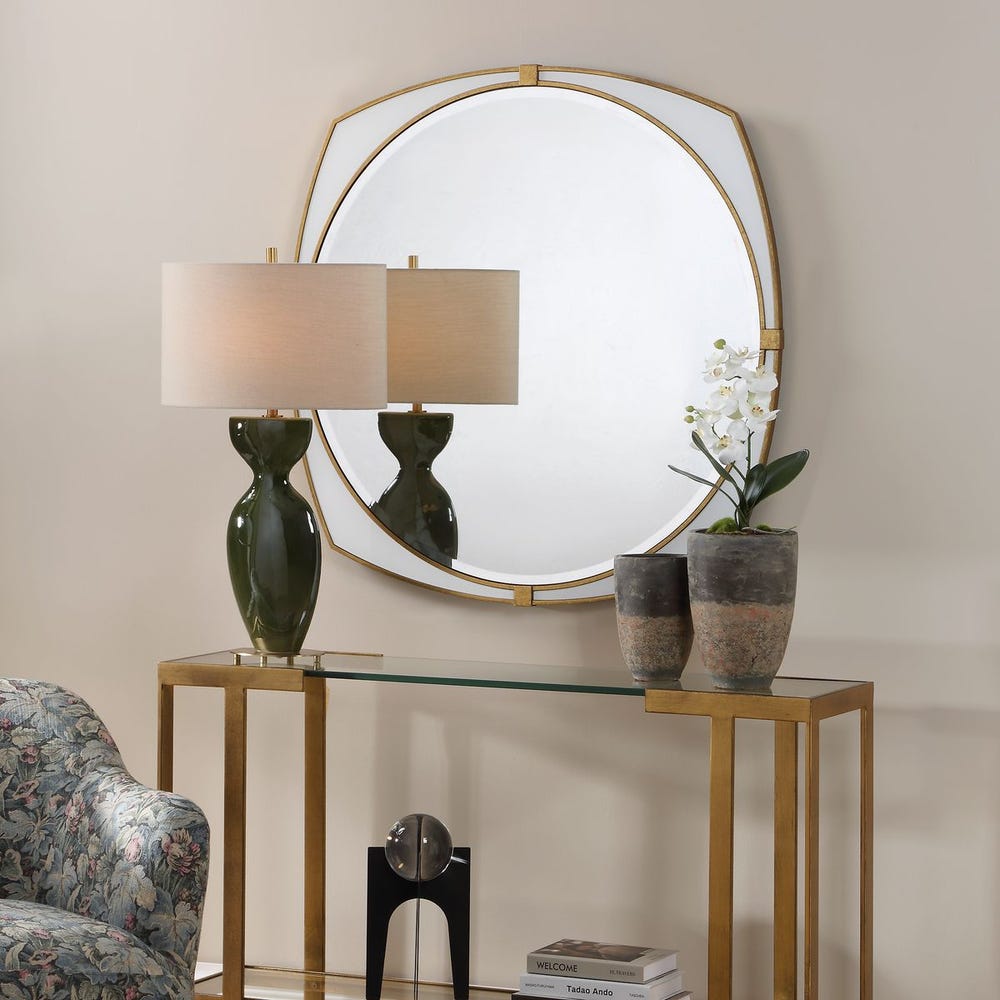 Uttermost Estella Warm Antique Gold Round Mirror - Image 2