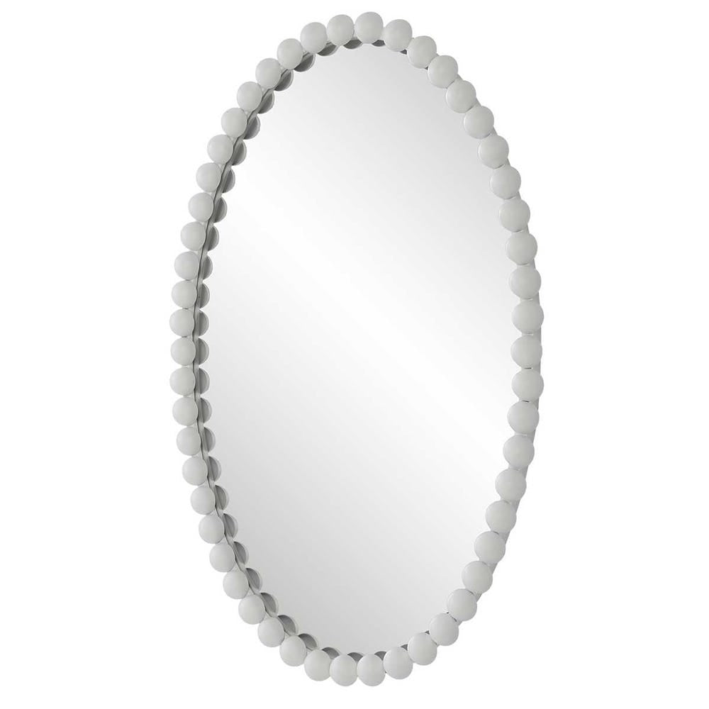 Uttermost Serna Beaded Matte White Oval Mirror - Image 3