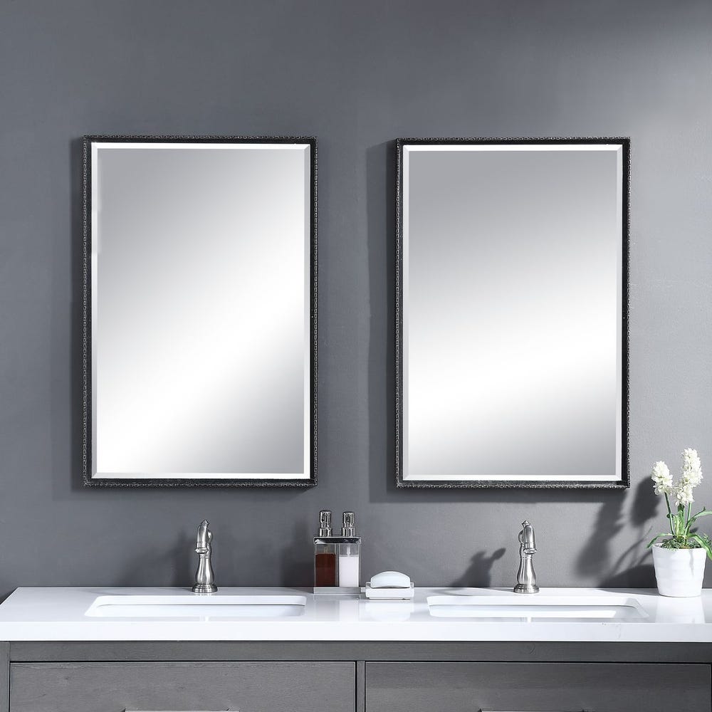 Uttermost Callan Distressed Rustic Black Vanity Mirror - Image 1