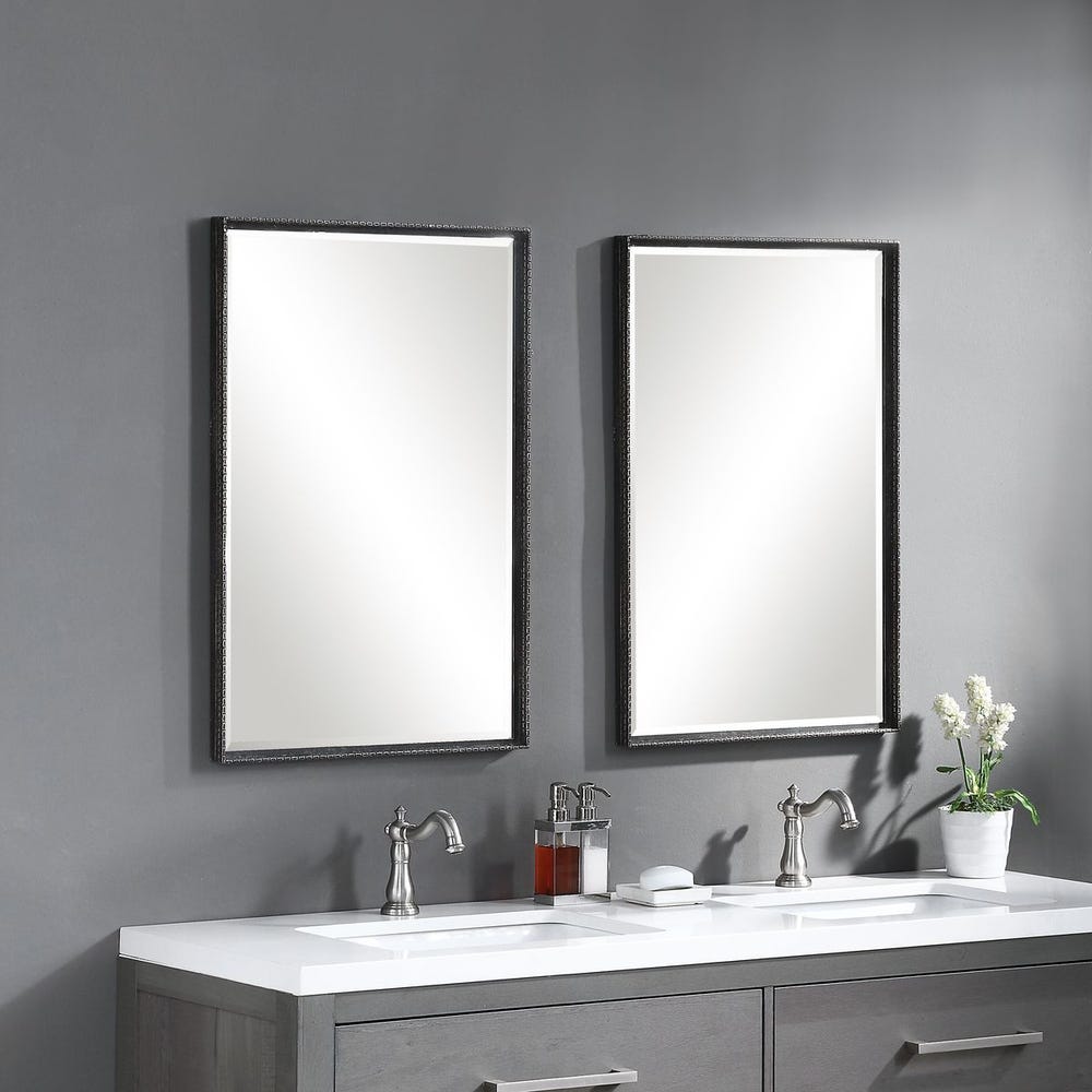 Uttermost Callan Distressed Rustic Black Vanity Mirror - Image 2