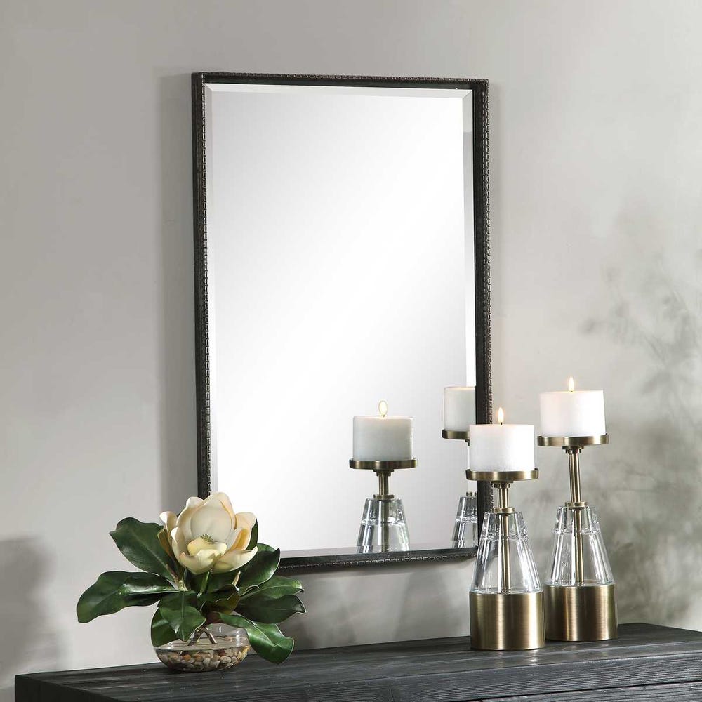 Uttermost Callan Distressed Rustic Black Vanity Mirror - Image 3