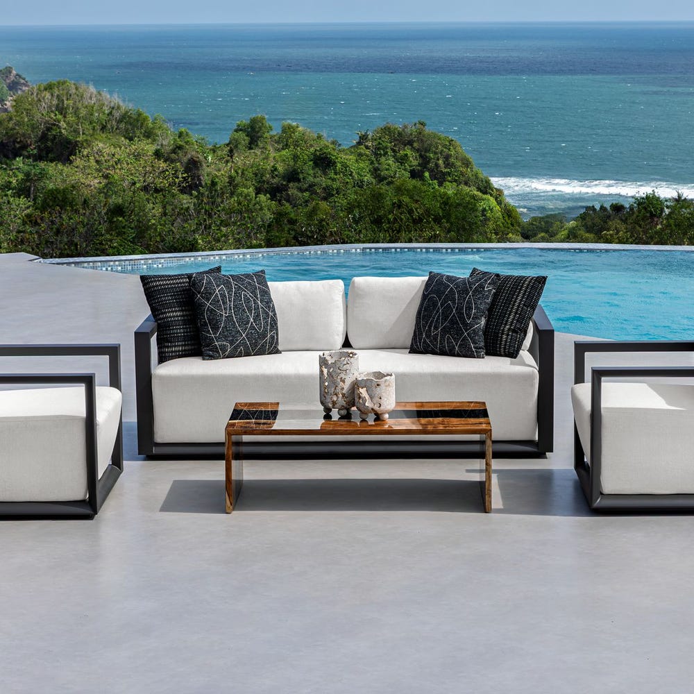Uttermost Remsen Outdoor Three Seater Sofa ~ Java Black Finish & Oyster White - Image 2