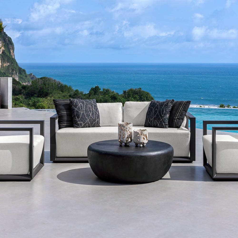 Uttermost Remsen Outdoor Three Seater Sofa ~ Java Black Finish & Oyster White - Image 1