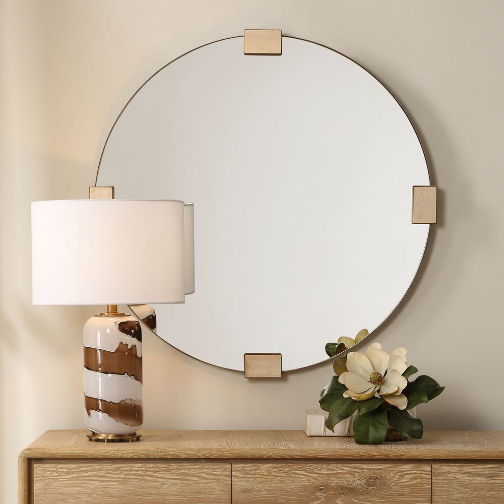 Uttermost Russo Travertine Round Mirror - Image 1