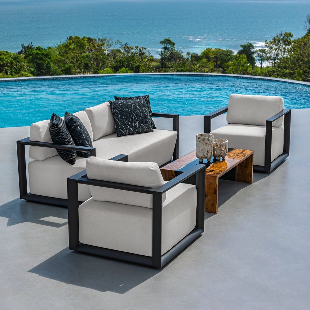 Uttermost Remsen Outdoor Three Seater Sofa ~ Java Black Finish & Oyster White - Image 3
